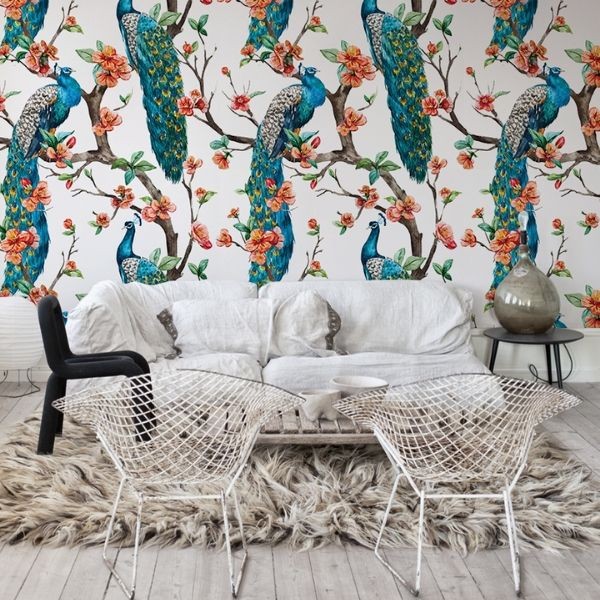 Peel And Stick Wall Sticker Nonwoven Tropical Peacoack Wall Paper  Magic  Tropica Peacock Wallpaper In Beige  Wallpapers  AliExpress